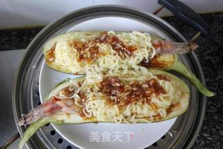 Steamed Noodles with Garlic, Eggplant and Shrimp recipe