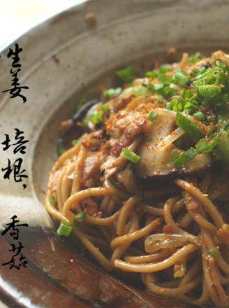Fried Noodles with Ginger Bacon and Shiitake Mushrooms recipe