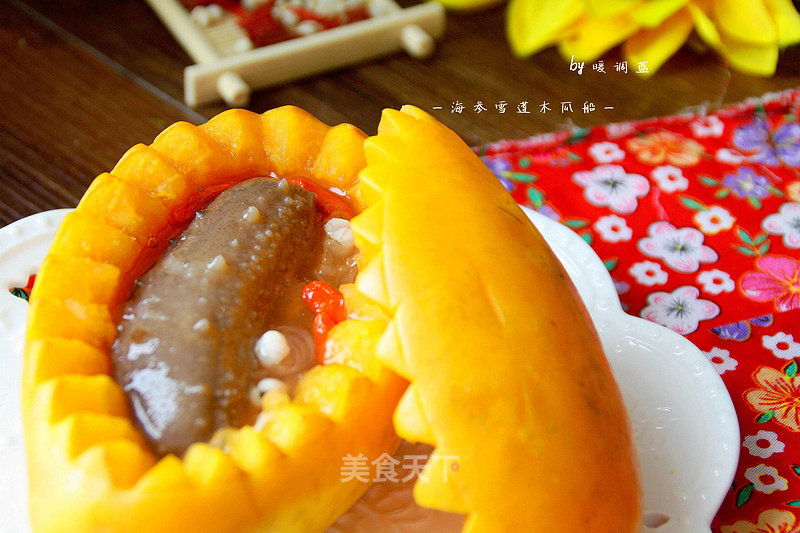 [sea Cucumber Snow Lotus Papaya Boat]: Sweet Water for Beautiful Women recipe