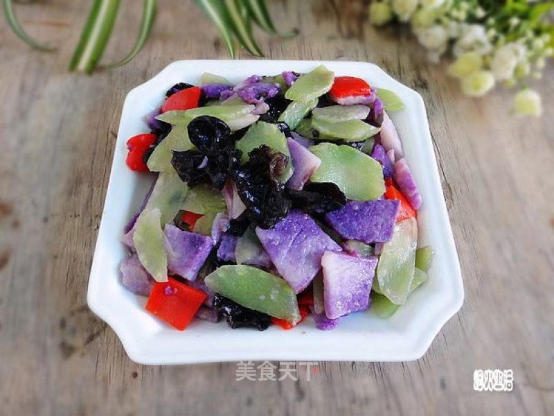 Stir-fried Purple Yam with Green Bamboo Shoots