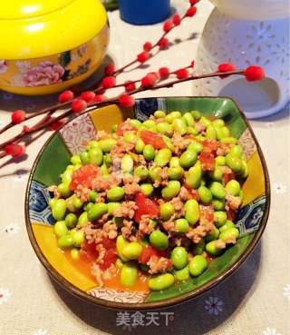 Roasted Edamame with Minced Meat and Tomato recipe