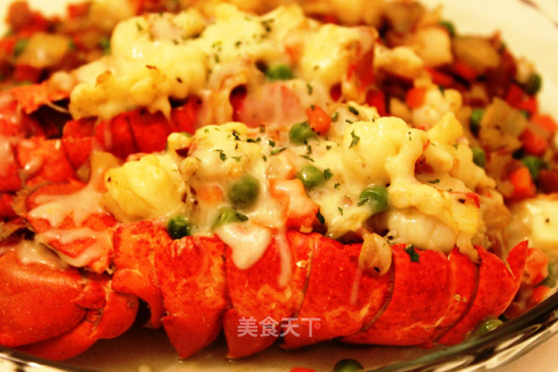 Baked Lobster with Colorful Seasonal Vegetables and Cheese recipe