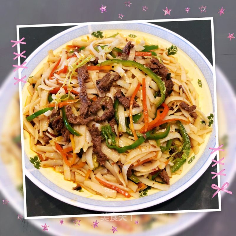 Stir-fried Niu He with Three Color Vegetables recipe