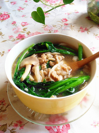 Xiuzhen Mushroom and Green Vegetable Soup with Minced Meat