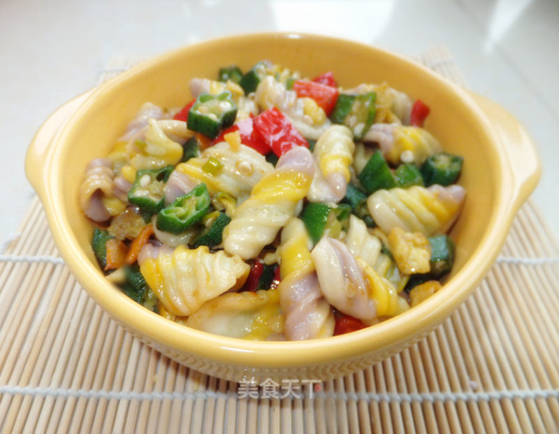 [xinhe Seasoning Gift Box] Trial Report 4-stir-fried Rainbow Cat Ears with Yellow Okra recipe