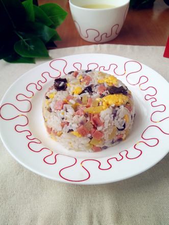 Fried Rice with Meat Roll and Egg recipe