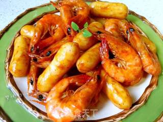 Stir-fried Rice Cake with Shrimp in Tomato Sauce recipe