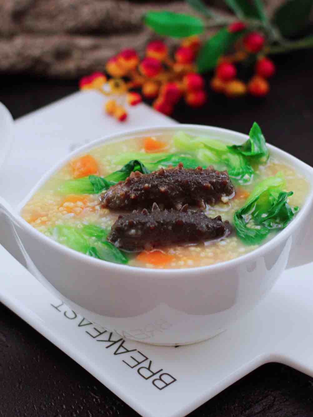 Millet Congee with Sea Cucumber and Seasonal Vegetables recipe