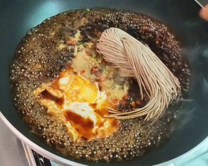 Braised Soba with Reduced Fat Poached Egg recipe