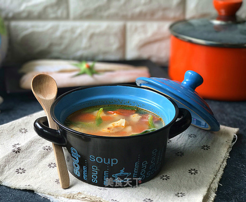 Cod Fish Soup with Greens and Tomatoes