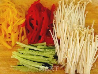 Enoki Mushrooms with Colored Peppers recipe
