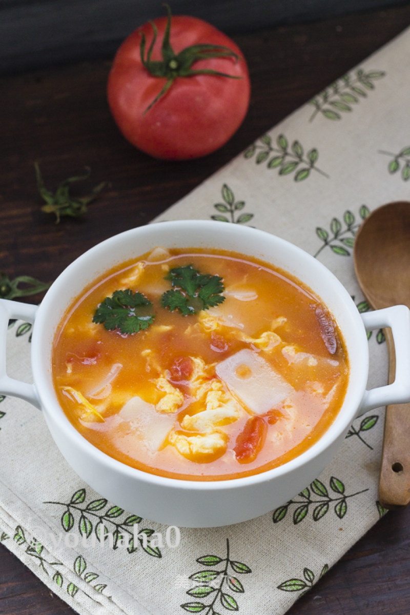 #锅菜#tomato Egg Rice Cake Soup recipe