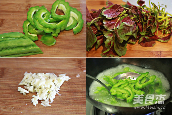 Stir-fried Red Amaranth with Farm Bitter Gourd recipe