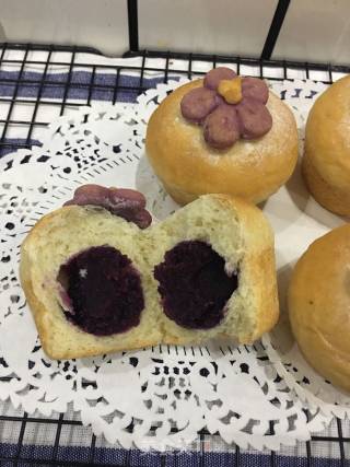 #aca Fourth Session Baking Contest# Making Erotic Buns with Purple Sweet Potato Flowers recipe