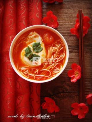 Tomato Egg Longxu Noodle Soup recipe