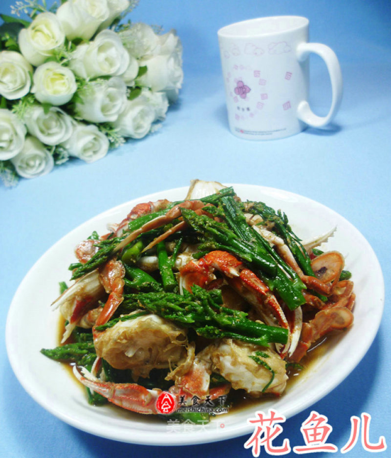 Stir-fried Flower Crab with Asparagus Tip recipe