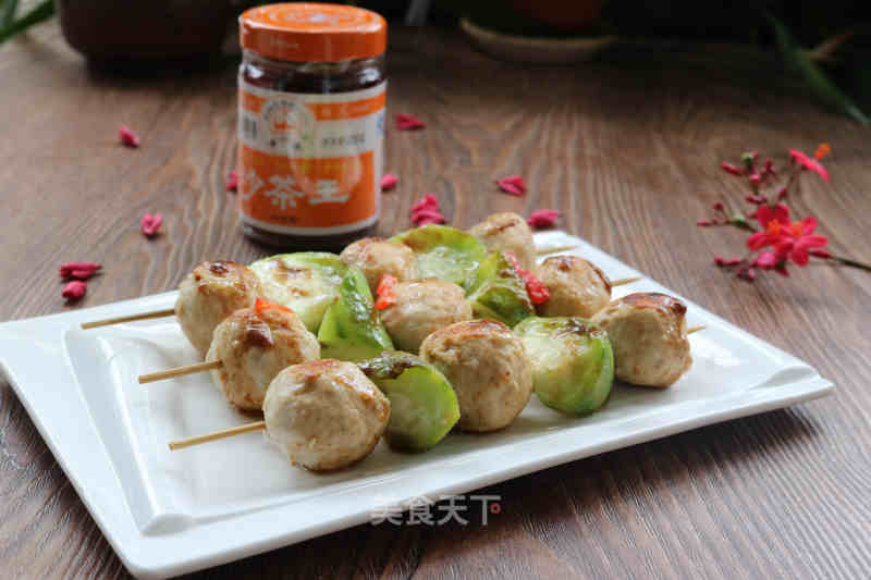 Loofah Meatball Skewers with Shacha Sauce recipe