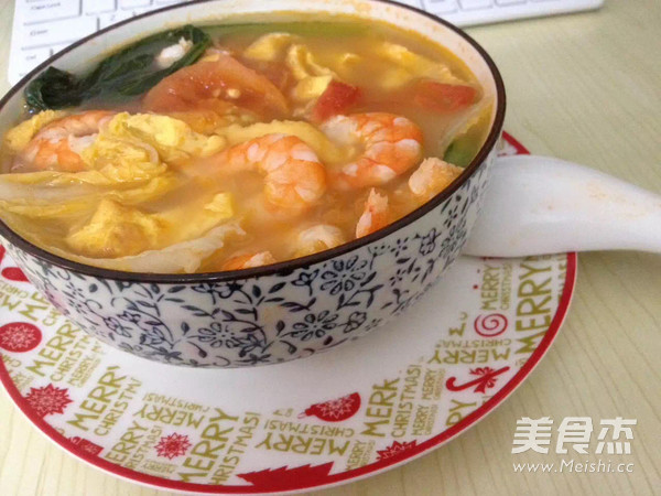 Shrimp and Vegetable Soup with Egg Skin recipe