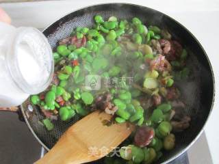 Fried Sausages with Pickled Vegetables, Broad Beans and Rice recipe