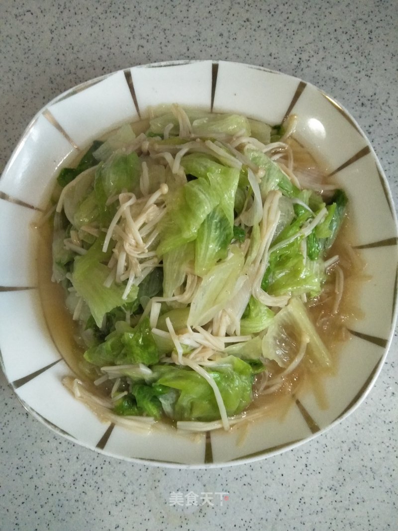 Stir-fried Western Lettuce with Enoki Mushroom recipe