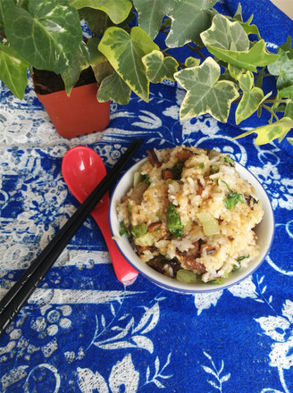 Fried Rice with Mushroom and Shrimp Skin (baby Version) recipe