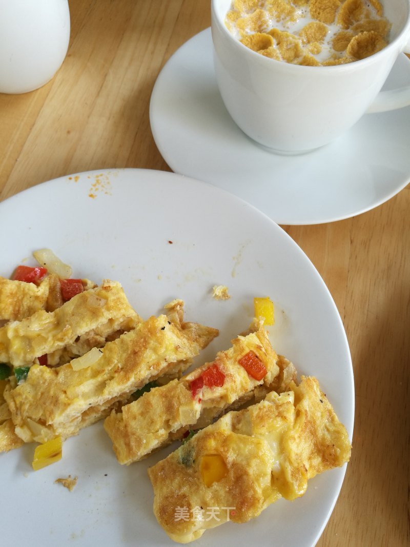 #trust之美#three-minute Quick Breakfast-onion and Bell Pepper Omelet recipe