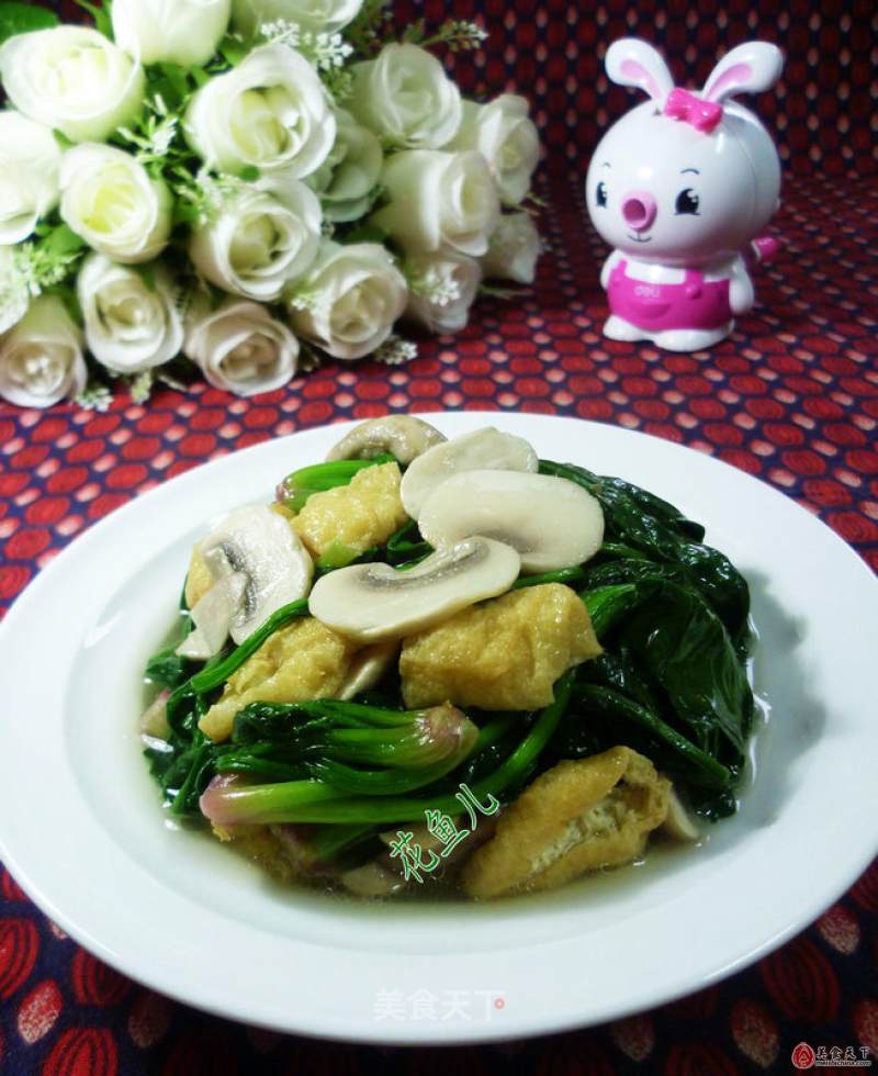 Stir-fried Spinach with Tofu in Fresh Mushroom Oil recipe