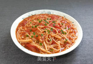 Stir-fried Enoki Mushrooms with Tomatoes recipe