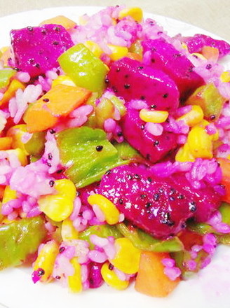 Colorful Dragon Fruit Fried Rice Baby Food Supplement, Corn, Carrot
