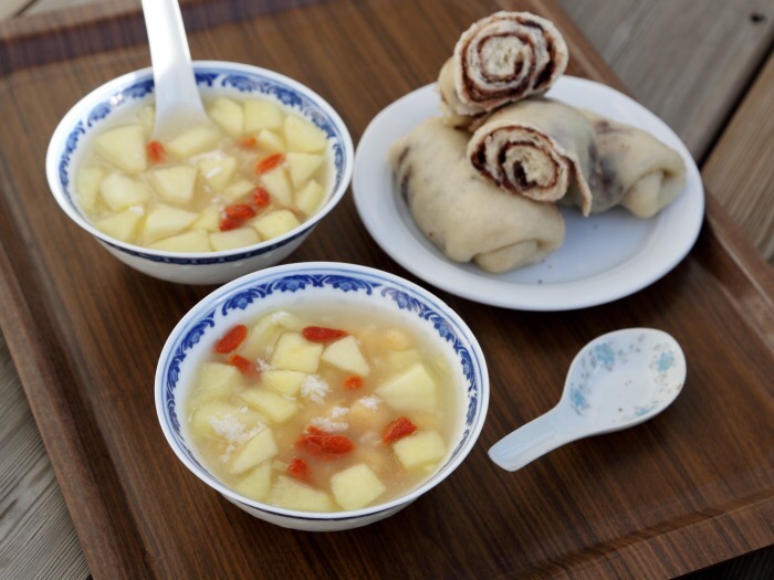 Breakfast: Rice Wine Apple Soup + Honey Bean Roll recipe