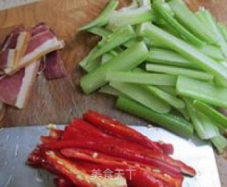 Fried Ham with Red Pepper and Celery recipe