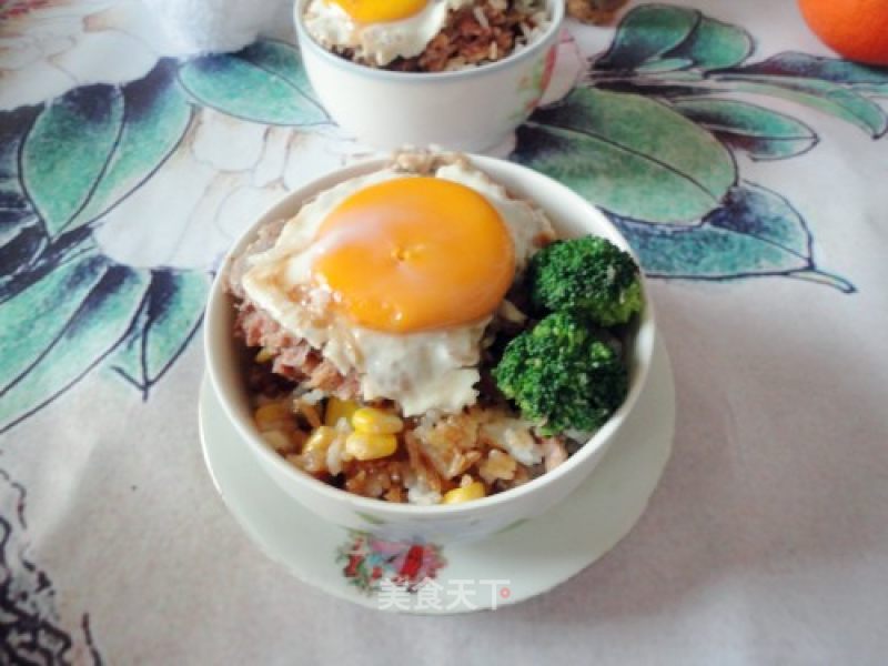 A Nutritious Lunch for Two-----mushroom Meat Cake Nest Egg Rice recipe