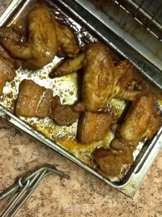 Roasted Chicken Wings with Pork Belly and Potatoes recipe