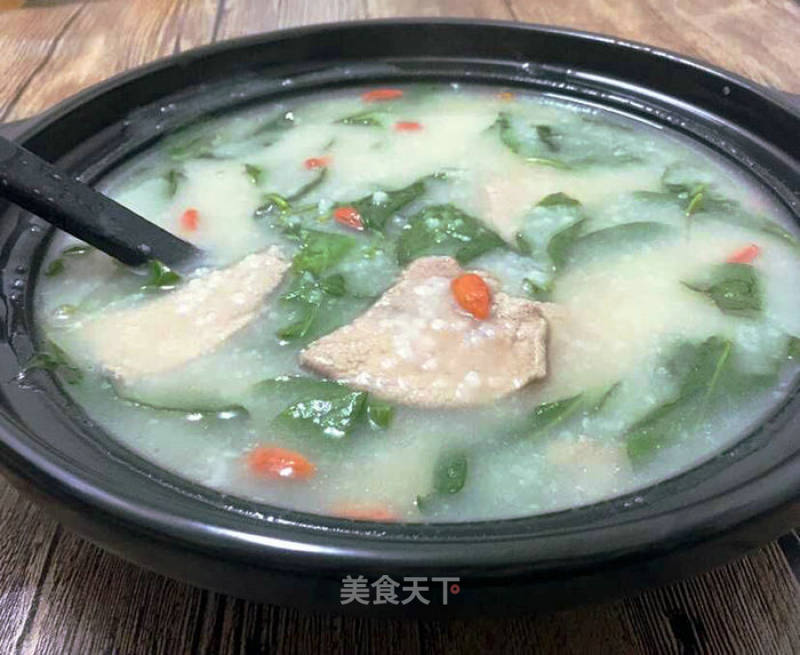 Pork Liver Soup with Wolfberry Leaf in Congee Base recipe