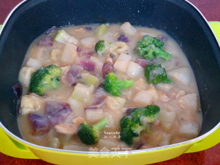 Stewed Chicken Breast with Vegetables and Fruits in Milk recipe