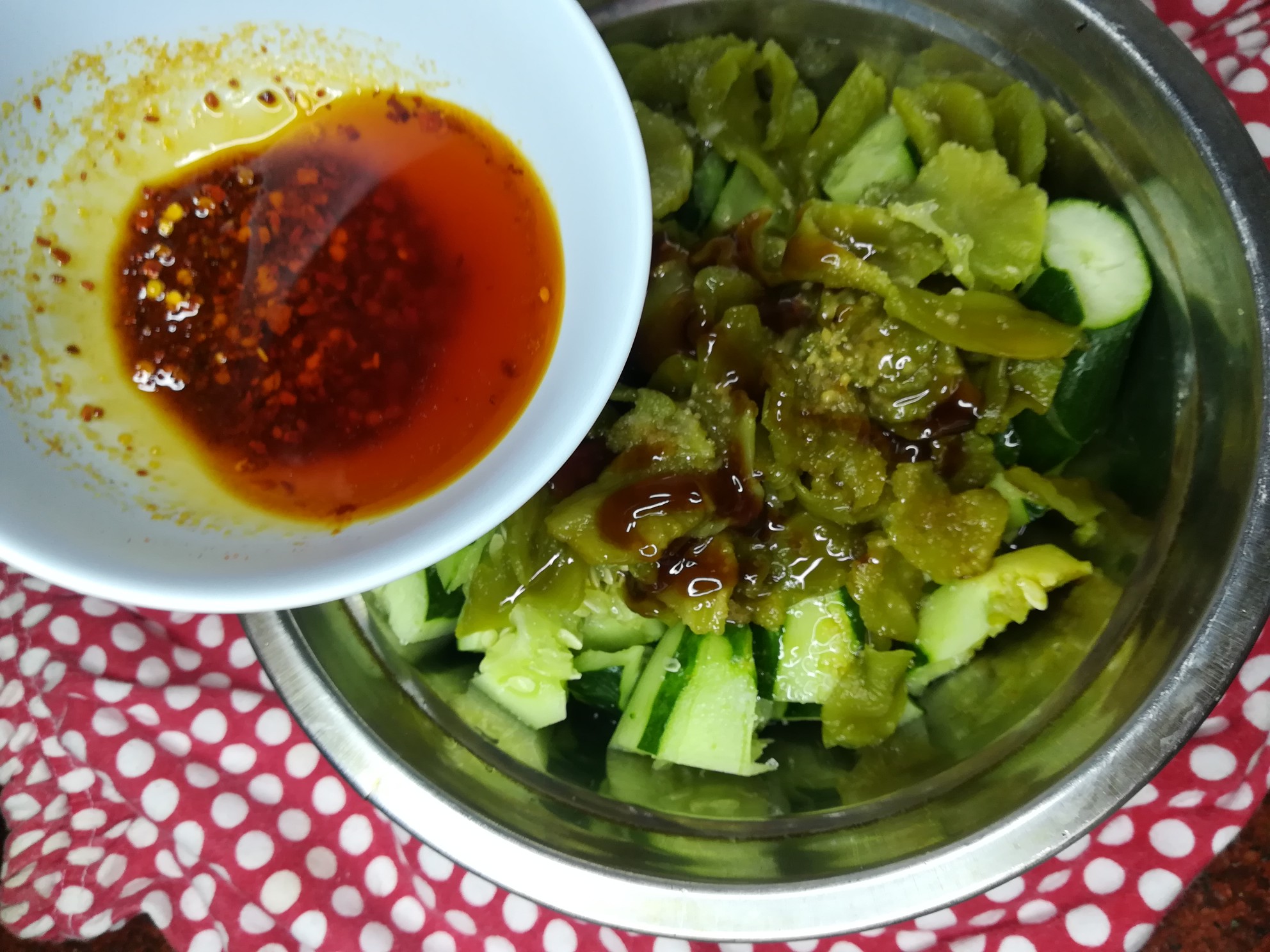 Cucumber Mixed with Dried Lettuce recipe