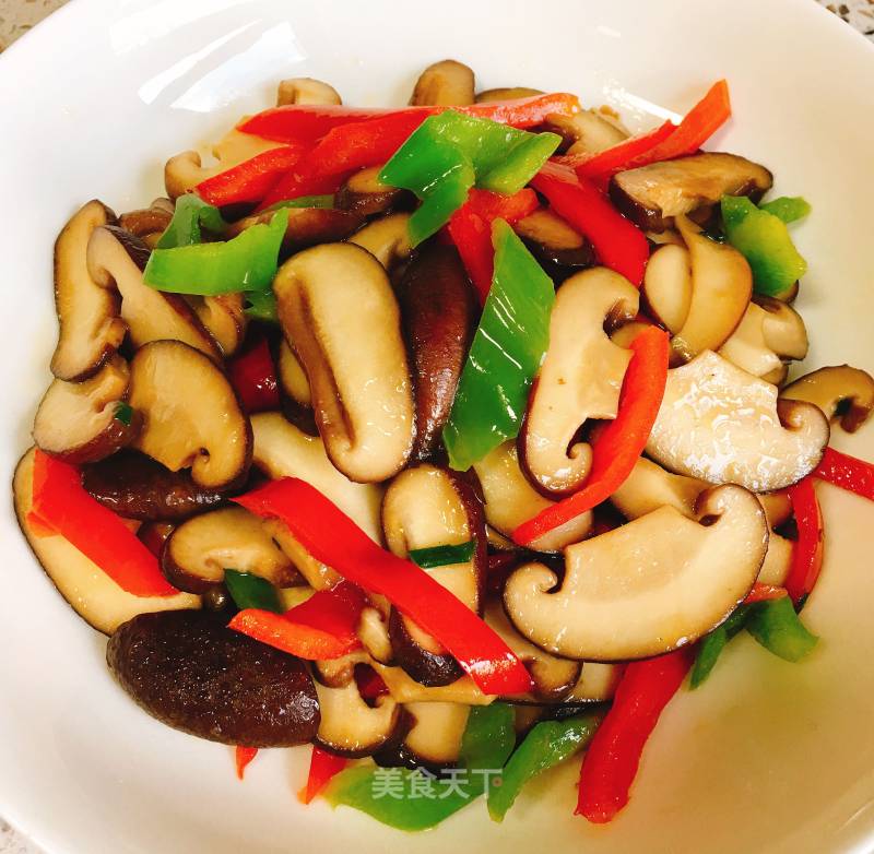 Stir-fried Shiitake Mushrooms with Double Peppers recipe