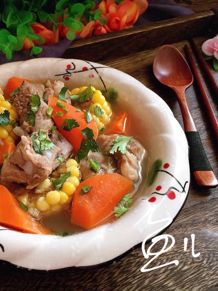 Corn and Carrot Soup with Ribs