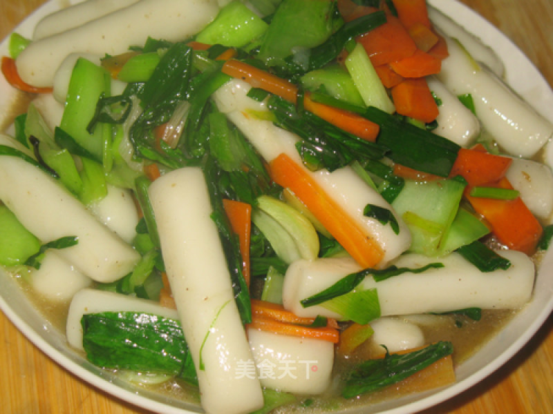 Fried Finger Rice Cake with Vegetables recipe