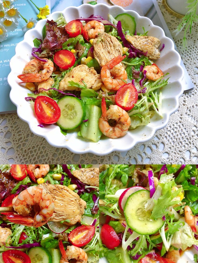 Shrimp and Chicken Breast Vegetable Salad🥗 Homemade Vinaigrette ㊙️healthy and Delicious