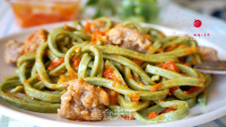 Spinach Noodles with Meatballs in Italian Sauce recipe