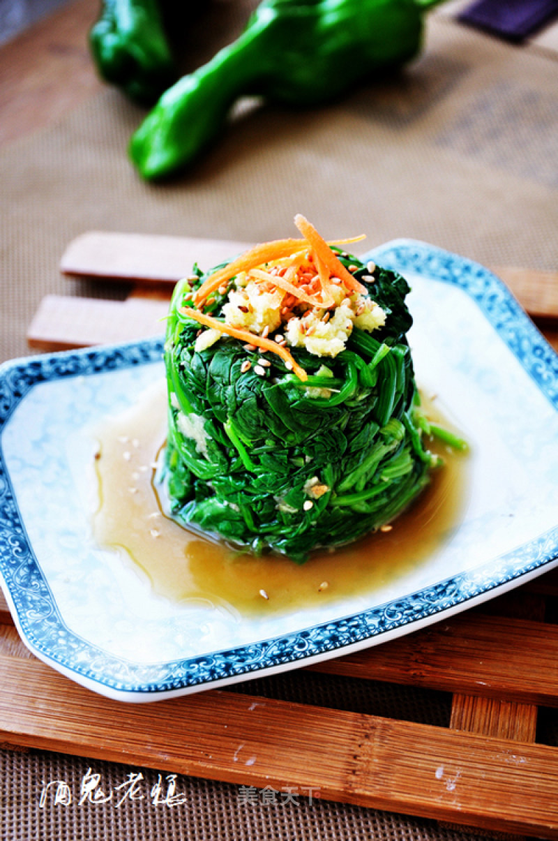 Garlic Ginger Spinach Tower recipe