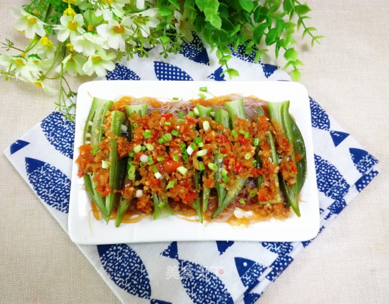 #蒸菜# Steamed Okra with Chopped Pepper Garlic Vermicelli recipe