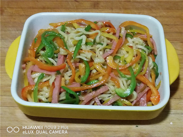 #中卓炸酱面# Baked Noodles with Colored Pepper and Ham recipe