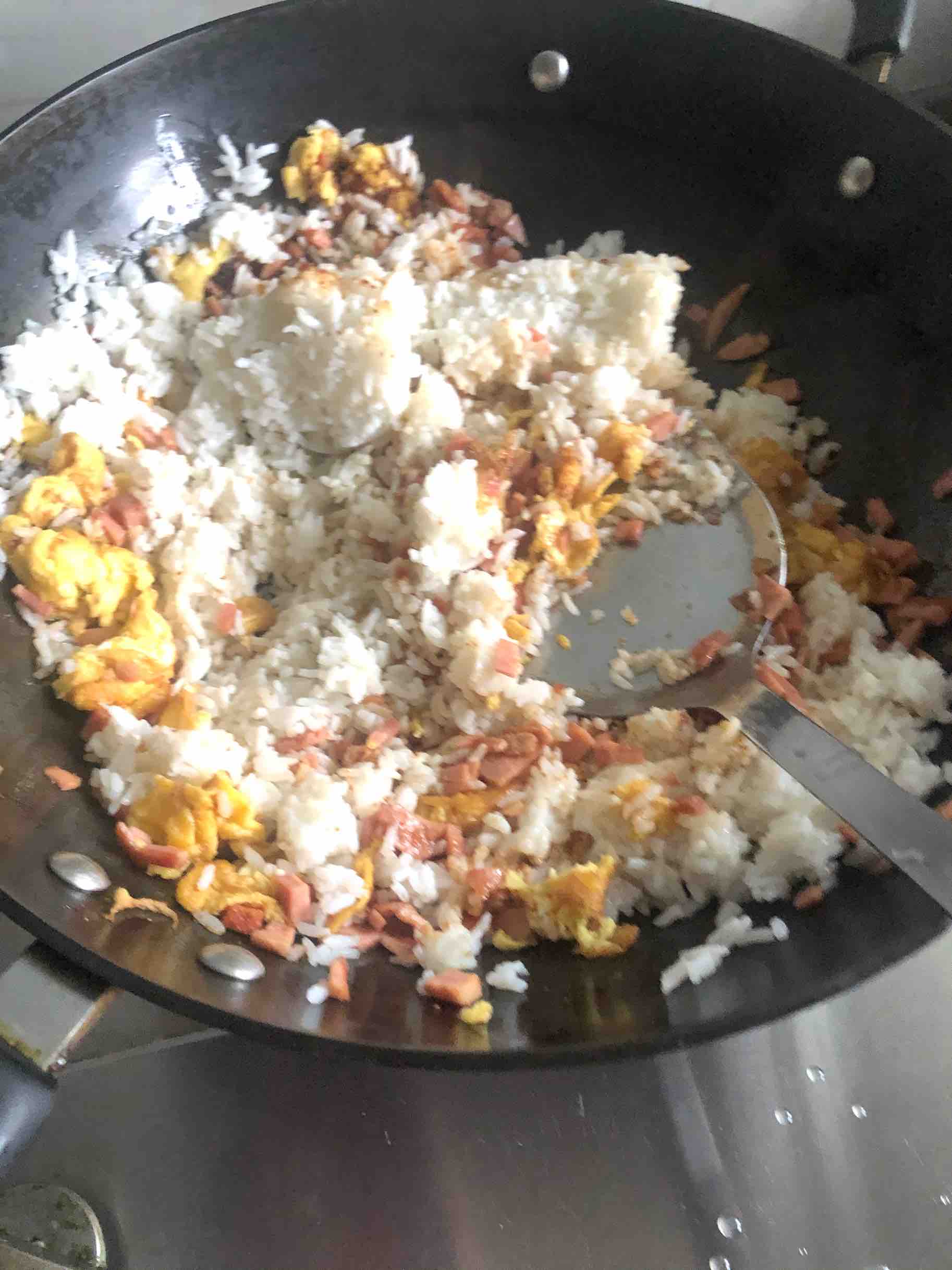 Fried Rice with Egg Luncheon Meat and Shacha Sauce recipe