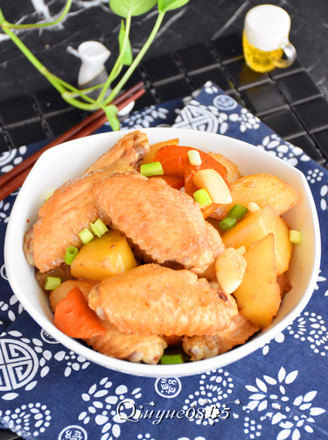 Stewed Chicken Wings with Sauce, Carrots and Potatoes