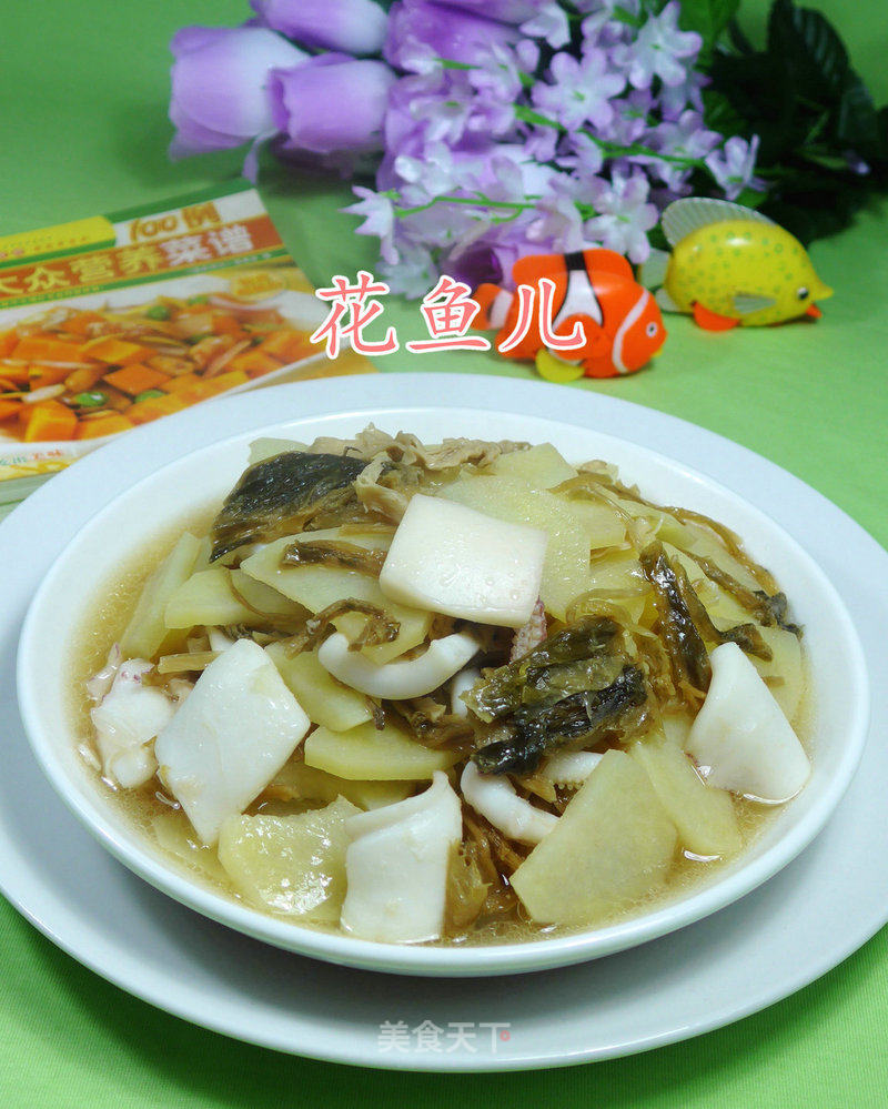 Fried Potatoes with Bamboo Shoots and Squid recipe
