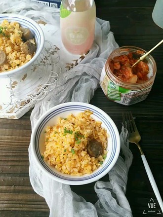 Fried Rice with Beef Sausage and Kimchi Egg recipe