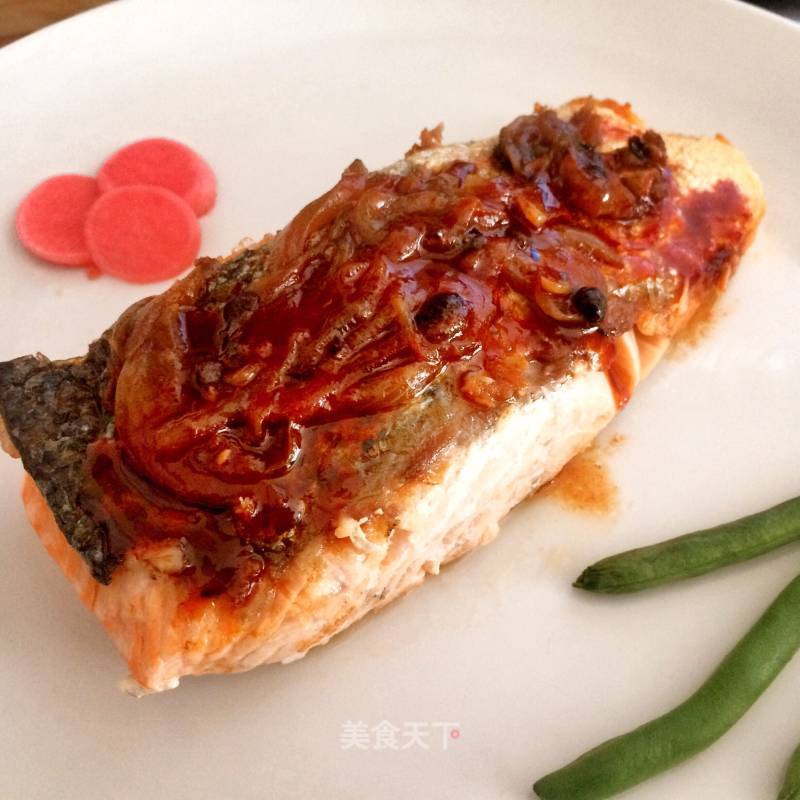 Quickly Fried Thick Salmon Steak