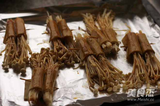 Grilled Enoki Mushrooms with Tofu Skin recipe